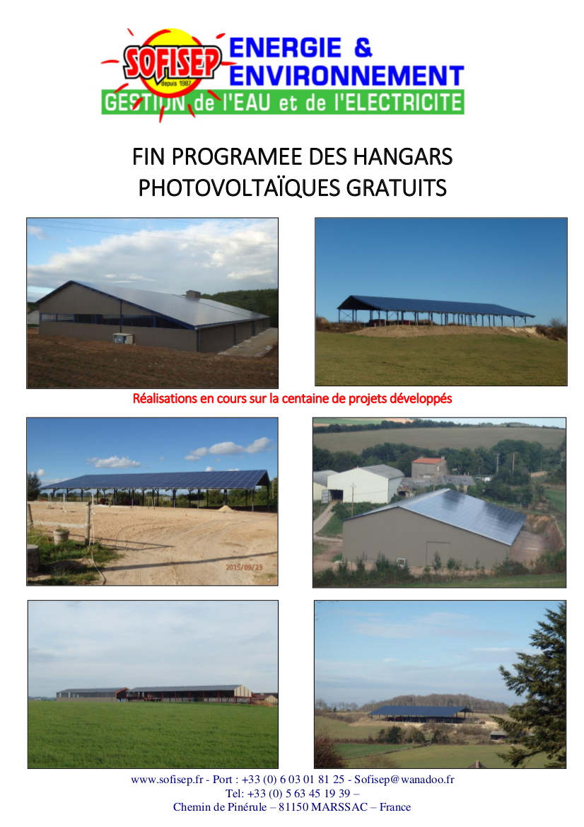 HANGARS PHOTOVOLTAÏQUES GRATUITS